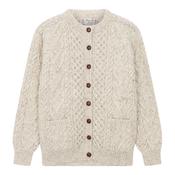 Oatmeal Hand Knit Crew Neck Aran Cardigan