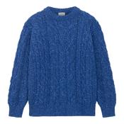 Blue Fleck Unisex Cable Crew Neck Aran Sweater