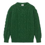 Green Fleck Unisex Cable Crew Neck Aran Sweater