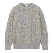 Light Grey Fleck Unisex Cable Crew Neck Aran Sweater
