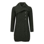 Army Green Long Aran Cardigan with Oversized Collar