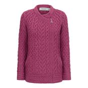 Magenta Heart Design Side Zip Aran Cardigan