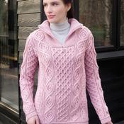 Dusty Pink Merino Wool Half Zip Aran Sweater image