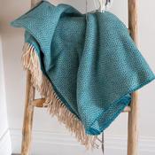 Green &amp; Aqua Herringbone Merino &amp; Cashmere Blanket
