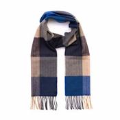 Navy &amp; Sand Check Merino Wool Scarf