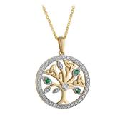 14K Gold Diamond And Emerald Tree Of Life Necklace