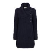 Navy Long Aran Cardigan with Oversized Collar