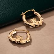 10K Yellow Gold Small Claddagh Hoop Earrings