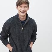 Lined Full Zip Neck Sweater, Charcoal