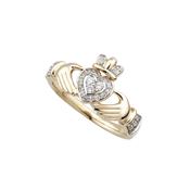 14K Gold Diamond Claddagh Ring