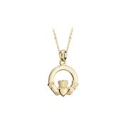 14K Small Claddagh Pendant, Yellow Gold