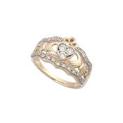 14K Yellow Gold Diamond Wide Claddagh Ring