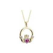 14k Ruby &amp; Diamond Claddagh Pendant