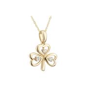 14K Gold Floating Diamond Shamrock Necklace
