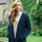 Mallard Blue Aran Cardigan with Hood
