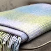 Blue Green &amp; Lilac Herringbone Check Lambswool Blanket