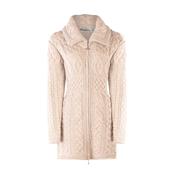 Oatmeal Doubled Collar Fitted Aran Cardigan