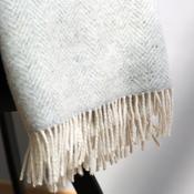 Pale Grey &amp; Cream Herringbone Merino &amp; Cashmere Blanket