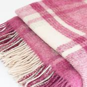 Pink &amp; Cream Check Large Wool Blanket