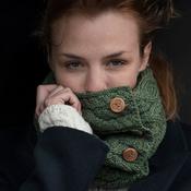 Green Aran Snood with Buttons