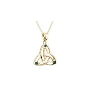 14K Gold Small Diamond &amp; Emerald Trinity Knot Pendant