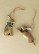 Hanging Decorations - Hares with Red and White Holly &amp; Ivy Wreaths