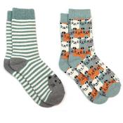 Kitty green stripe cat socks duo