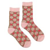 Pink and taupe flower and heart socks