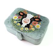 Daisy Grey/green velvet embroidered meadow and cow medium jewellery box
