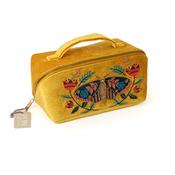 Tiger Moth Mustard velvet embellished floral moth open out make-up bag