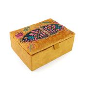 Tiger Moth Mustard velvet embellished floral moth small jewellery box