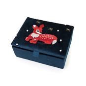 Forest Fawn Navy blue velvet embroidered winter fawn small jewellery box
