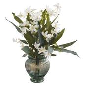 White And Green Florals in Glass Vase  image