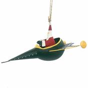 G-Bork Handmade Tin Santa in a Green Rocket