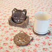 Sass &amp; Belle Coaster Set - Set of 6 Wood Cat