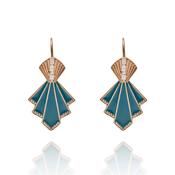 Lovett Earrings - Art Deco Fan Drops Teal and Gold