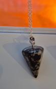 STERLING SILVER CHAIN WITH GEMSTONE STYLE PENDANT NECKLACE (BLACK/WHITE) image