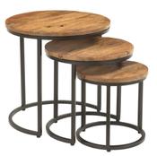 Otis Set of 3 Metal &amp; Natural Wood Nest Side Tables