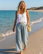 Electric Bloom Gingham Trousers 'Neon Green &amp; Blue' image