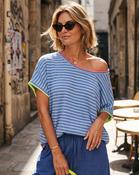 Nova Oversized Striped T-Shirt 'Blues/Neon' image