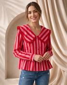 Aria Lapel Striped Top 'Pink &amp; Red' image
