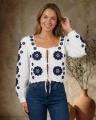 Aurelia Embroidered Blouse 'White &amp; Navy' image