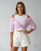 Rose Pop Striped Insert Shirt 'Pink &amp; White' image