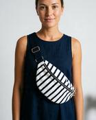 Striped Towel Fabric Crossbody Bag 'White &amp; Navy' LIVE image