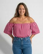 Alley Striped Off the Shoulder Top 'Pink &amp; Baby Pink' LIVE image
