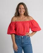 Alley Striped Off the Shoulder Top 'Neon Orange &amp; Pink' SUNDAY