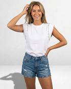 Ivory Star Studs T-Shirt 'White' image