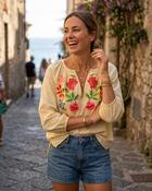 Charlotte Embroidered Striped Blouse 'Lemon &amp; White' image