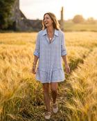 Moon Striped Cotton Embroidered Dress 'Blue &amp; White' LIVE 23/7 image