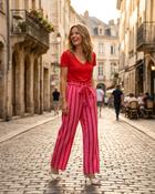 Milos Cotton Cheesecloth Stripe Trousers 'Pink &amp; Red'